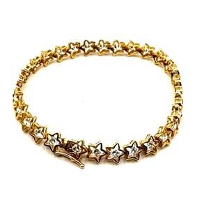 14K Yellow Gold Women's Tennis Bracelet with Star design  and Zirconias 7"